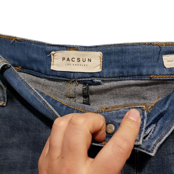 PacSun High-Rise Ankle Jegging Two-Tone Denim Frayed Hem Jeans Women's Size 32 - Picture 8 of 12
